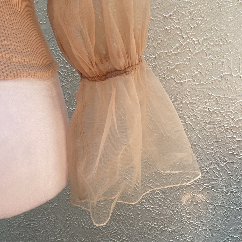 Lily Brown Mesh Elegant Sheer Tan Blouse, Light Brown Blouse,Strapless Blouse - Picture 8 of 12